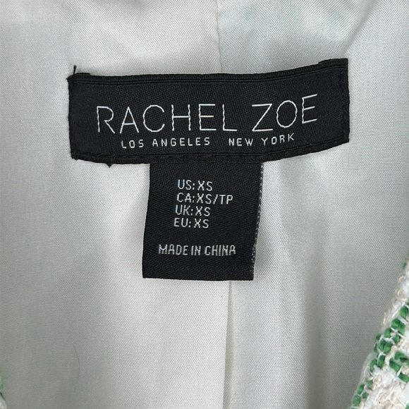 Rachel Zoe Green White Tweed Notch Collar Double Breasted Blazer Jacket Size XS - Picture 8 of 13